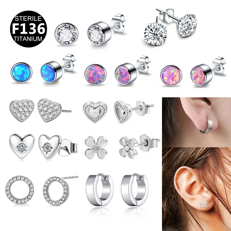 ASTM F136 Titanium Opal Piercing Earring For Ear Piercing