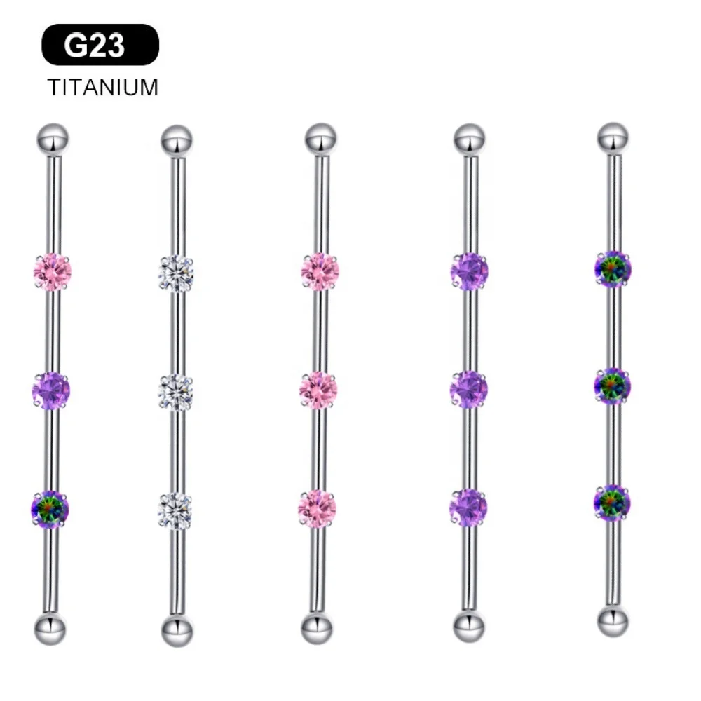 ASTM F136 Titanium CZ Industrial Barbell For Industrial Piercing