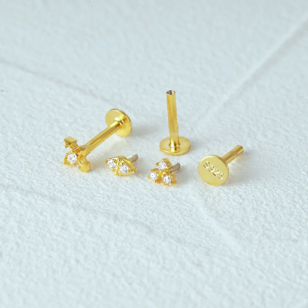 925 Silver CZ Flat Back Stud For Cartilage, Helix Or Lip Piercing - Image 2