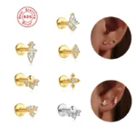 925 Silver CZ Flat Back Stud For Cartilage, Helix Or Lip Piercing