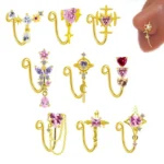 14K Solid Gold CZ Butterfly Nose Ring For Nose Piercing