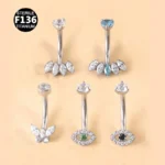 ASTM F136 Titanium CZ Belly Button Ring For Navel Piercing