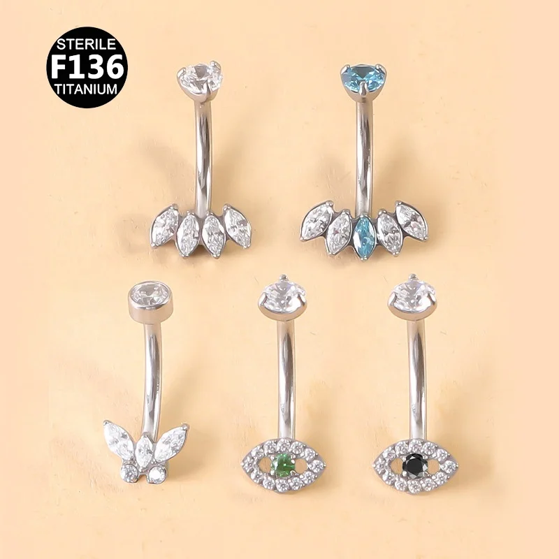 ASTM F136 Titanium CZ Belly Button Ring For Navel Piercing