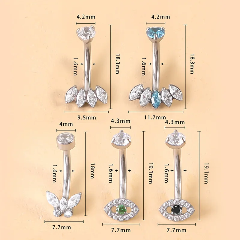 ASTM F136 Titanium CZ Belly Button Ring For Navel Piercing - Image 2