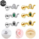 ASTM F136 Titanium CZ Snake Labret Stud For Lip Or Cartilage Piercing