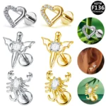 ASTM F136 Titanium 16G Heart Threadless Labret Stud For Lip, Cartilage Or Tragus Piercing