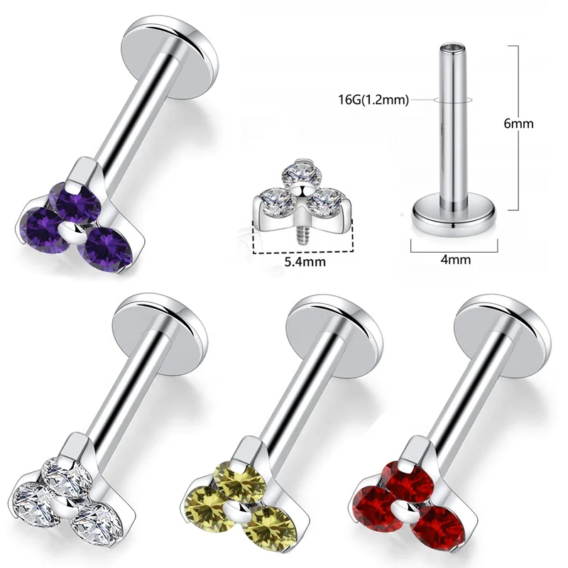 ASTM F136 Titanium Internally Threaded Labret Stud For Lip, Cartilage Or Tragus Piercing