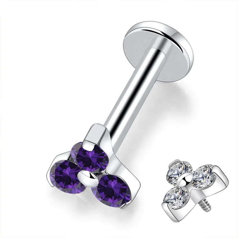 ASTM F136 Titanium Internally Threaded Labret Stud For Lip, Cartilage Or Tragus Piercing - Image 2