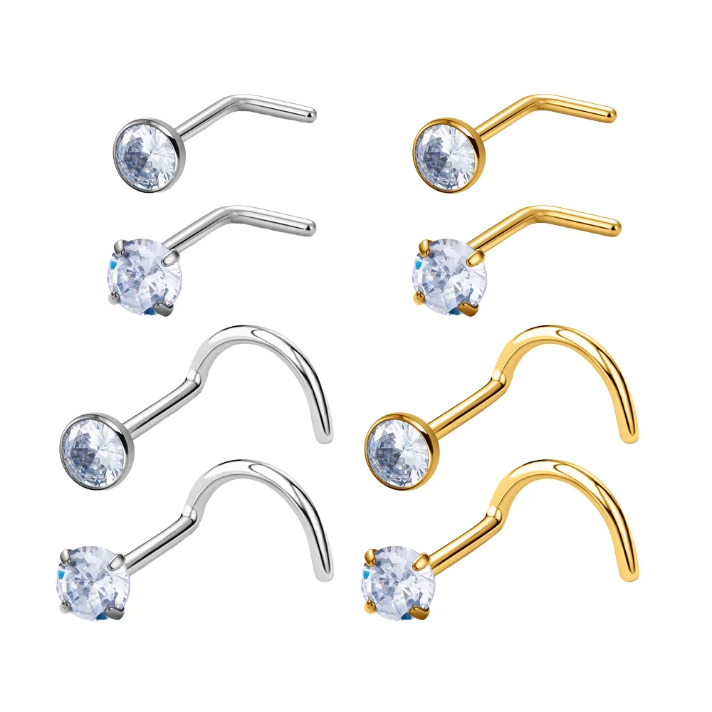 ASTM F136 Titanium CZ Nose Ring For Nose Piercing