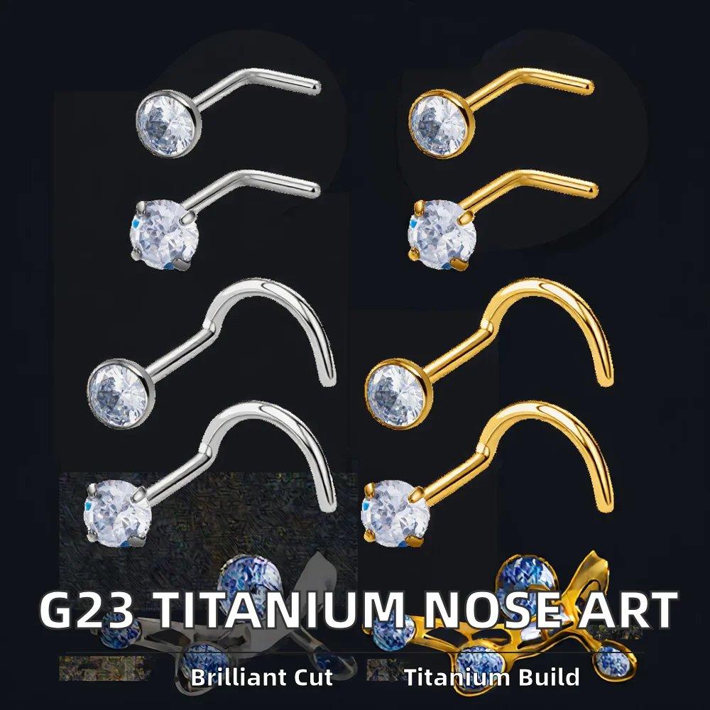 ASTM F136 Titanium CZ Nose Ring For Nose Piercing - Image 2