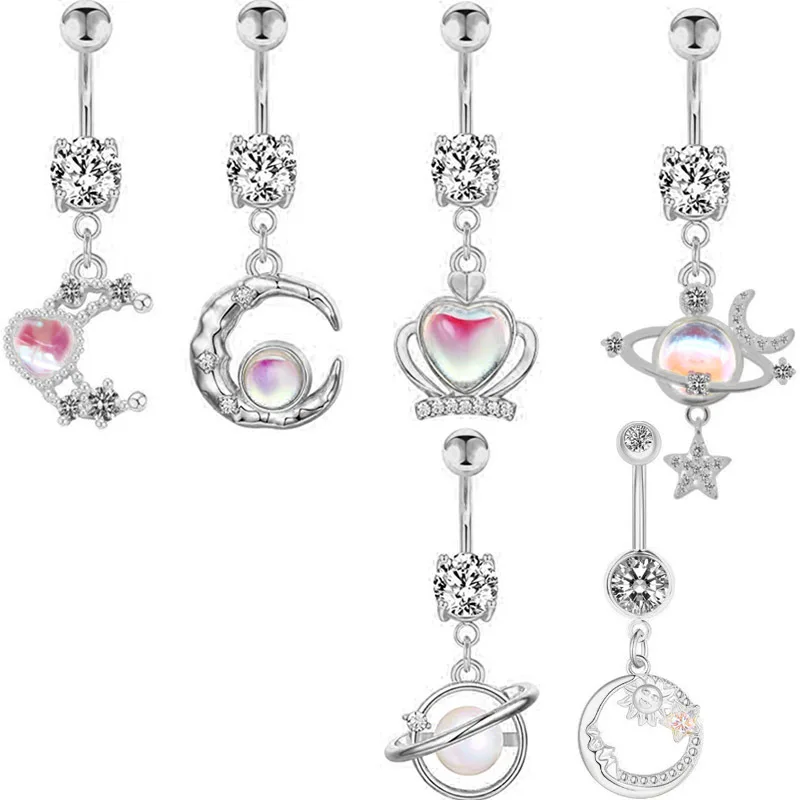 316L Surgical Steel Moon Belly Button Ring For Navel Piercing - Image 2