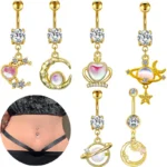 316L Surgical Steel Moon Belly Button Ring For Navel Piercing
