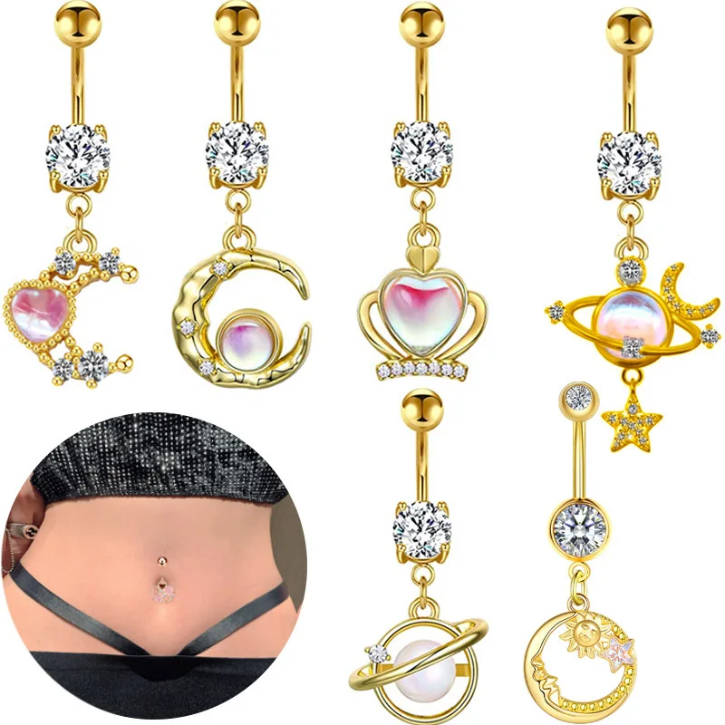 316L Surgical Steel Moon Belly Button Ring For Navel Piercing