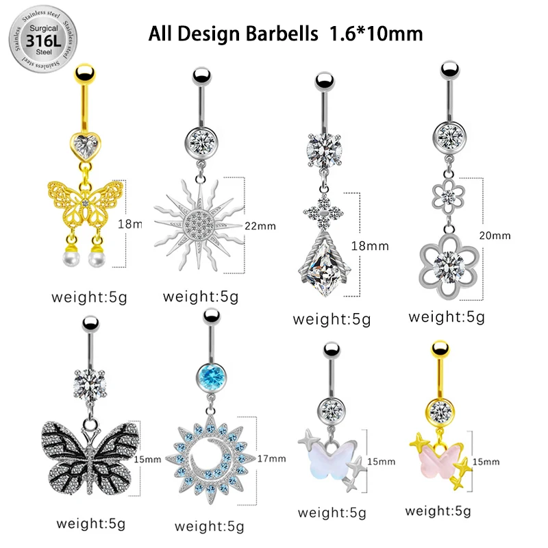 316L Surgical Steel 14G Belly Button Ring For Navel Piercing - Image 2