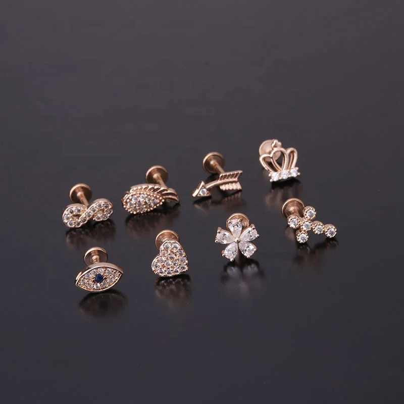 316L Surgical Steel 16G Flower Heart Cartilage Stud For Cartilage Or Helix Piercing - Image 2
