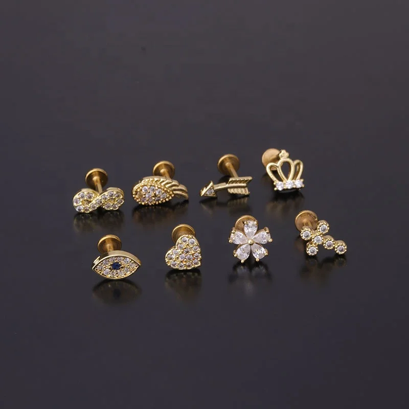 316L Surgical Steel 16G Flower Heart Cartilage Stud For Cartilage Or Helix Piercing