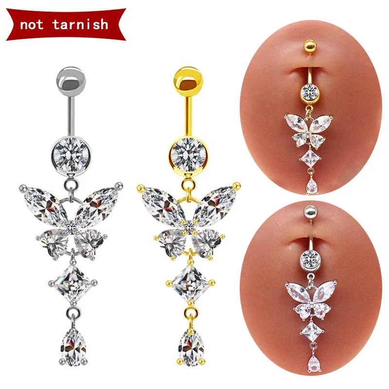 316L Surgical Steel Butterfly Belly Button Ring For Navel Piercing