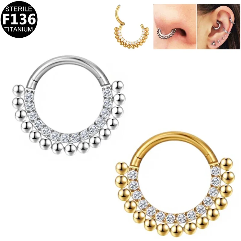 ASTM F136 Titanium CZ Nose Ring For Nose Piercing