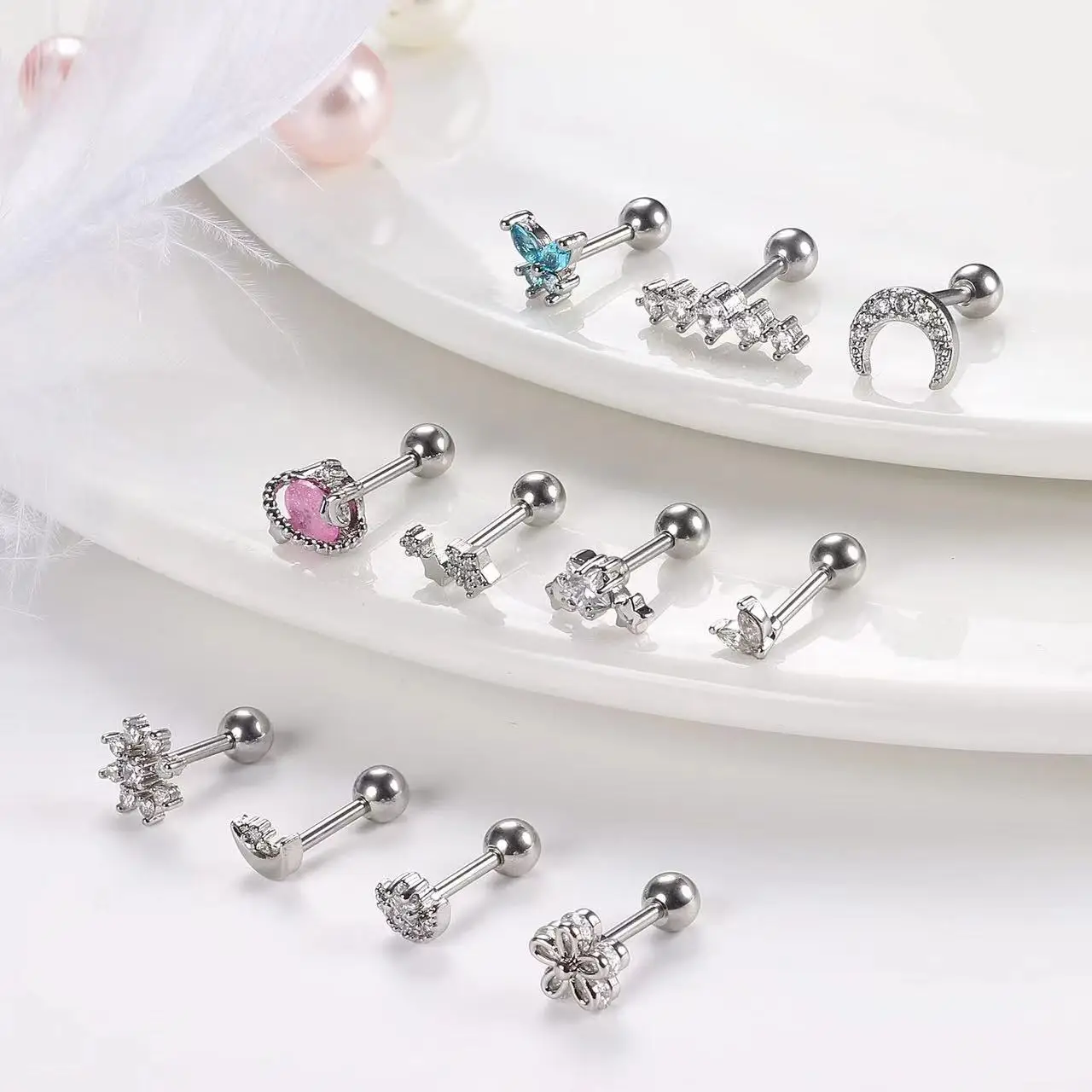 316L Surgical Steel CZ Cartilage Stud For Cartilage Or Helix Piercing - Image 2