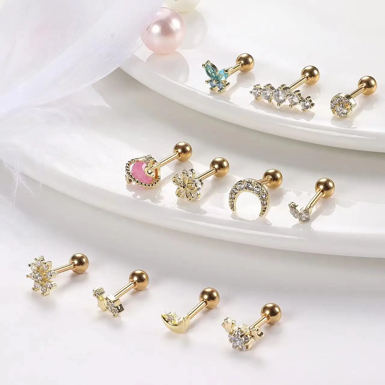316L Surgical Steel CZ Cartilage Stud For Cartilage Or Helix Piercing