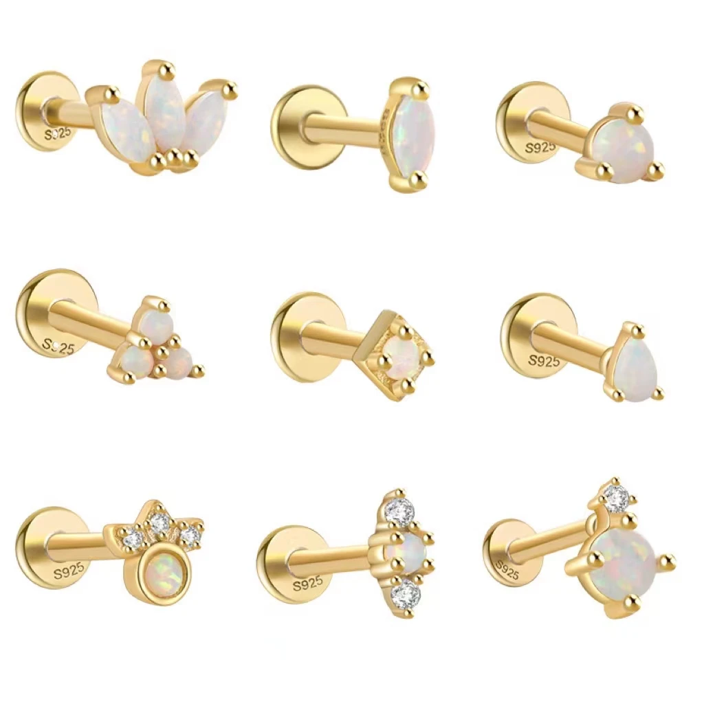 925 Silver Opal CZ Piercing Earring For Ear Piercing