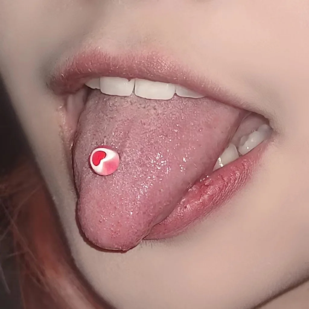 316L Surgical Steel 14G Heart Tongue Ring For Tongue Piercing