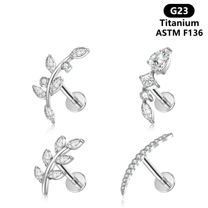 ASTM F136 Titanium 16G Heart Moon Cartilage Stud For Cartilage Or Helix Piercing - Image 2