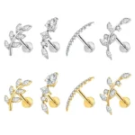 ASTM F136 Titanium 16G Heart Moon Cartilage Stud For Cartilage Or Helix Piercing
