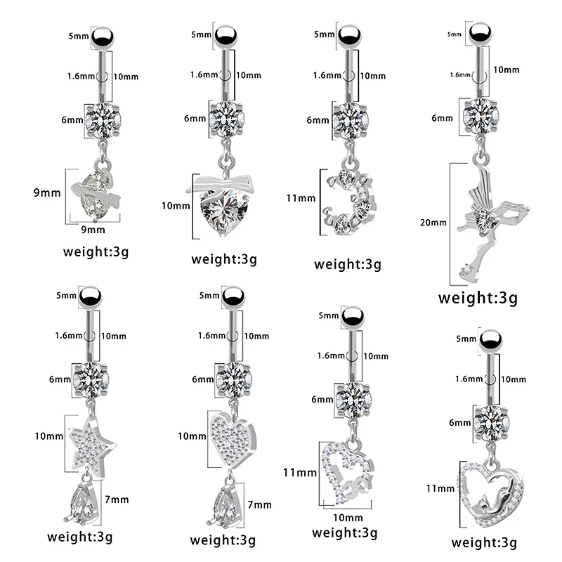 316L Surgical Steel Heart Moon Belly Button Ring For Navel Piercing - Image 2