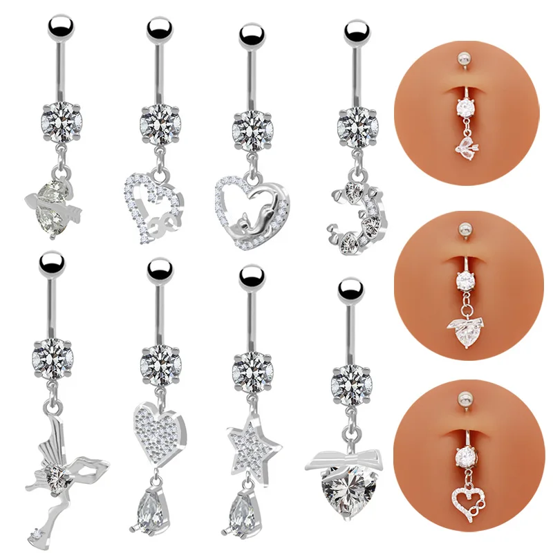 316L Surgical Steel Heart Moon Belly Button Ring For Navel Piercing