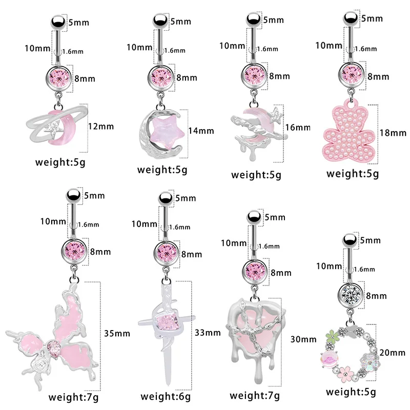 316L Surgical Steel Moon Belly Button Ring For Navel Piercing - Image 2