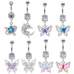 316L Surgical Steel Butterfly Moon Belly Button Ring For Navel Piercing