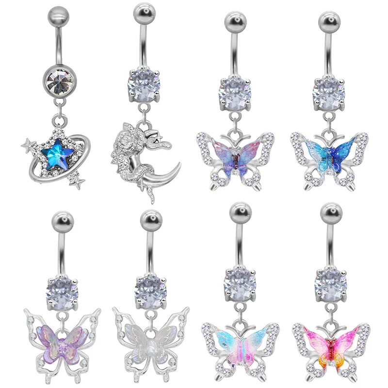 316L Surgical Steel Butterfly Moon Belly Button Ring For Navel Piercing