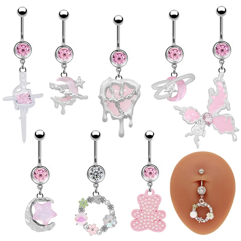 316L Surgical Steel Moon Belly Button Ring For Navel Piercing