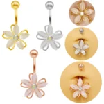 316L Surgical Steel Flower Belly Button Ring For Navel Piercing