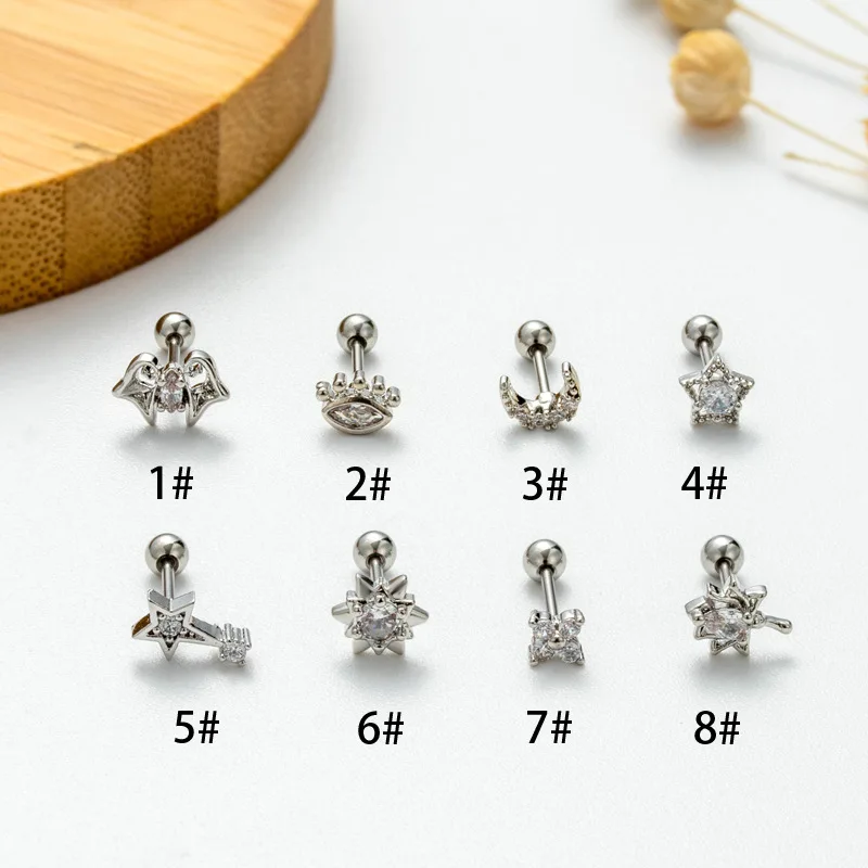 316L Surgical Steel Moon Star Cartilage Stud For Cartilage Or Helix Piercing - Image 2