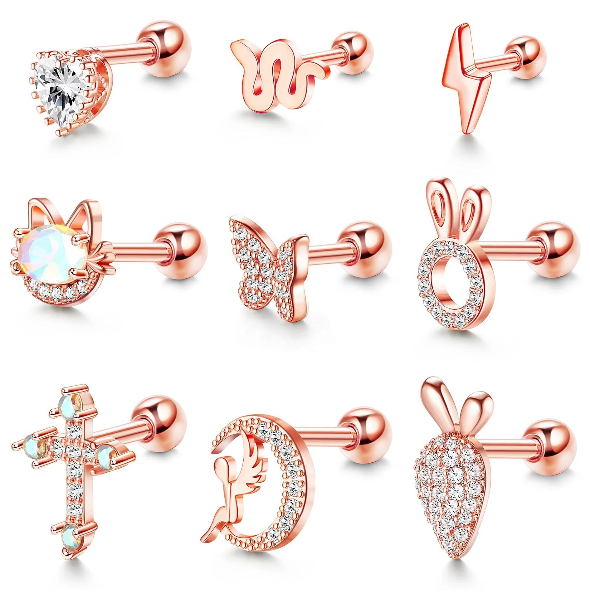 316L Surgical Steel Cross Snake Cartilage Stud For Cartilage Or Helix Piercing - Image 2