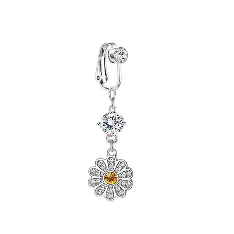 Fake CZ Flower Belly Button Ring For Navel Piercing - Image 2