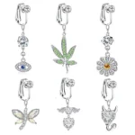 Fake CZ Flower Belly Button Ring For Navel Piercing