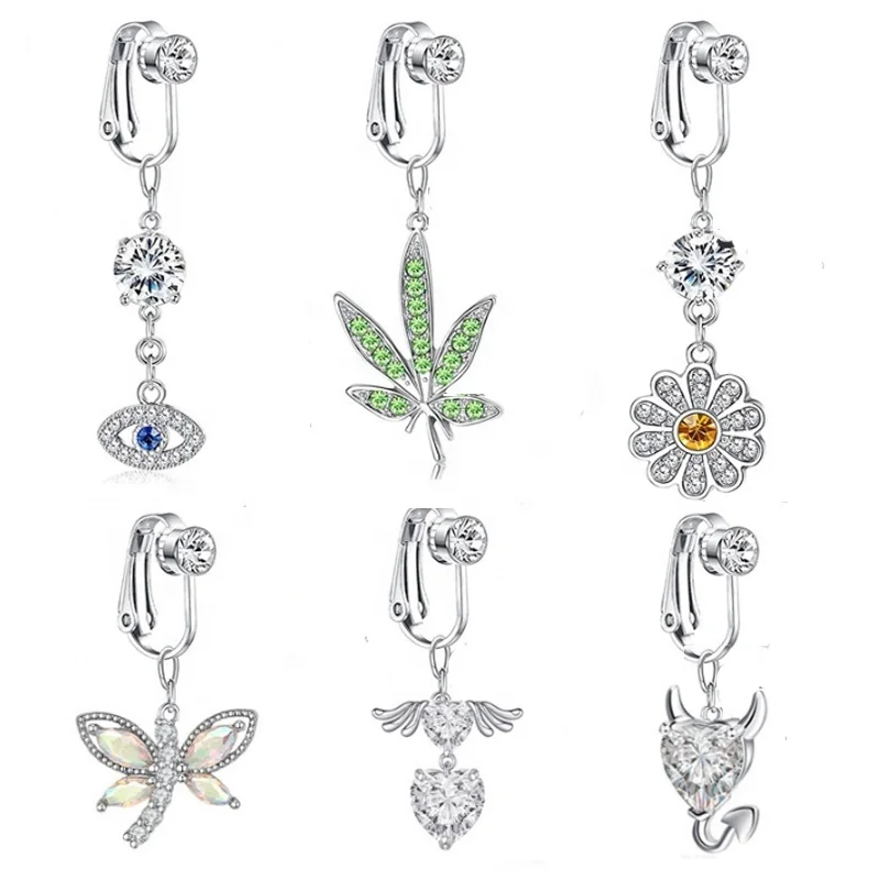 Fake CZ Flower Belly Button Ring For Navel Piercing