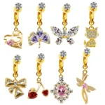 Fake Flower Bow Belly Button Ring For Navel Piercing