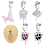 Fake Butterfly Heart Belly Button Ring For Navel Piercing