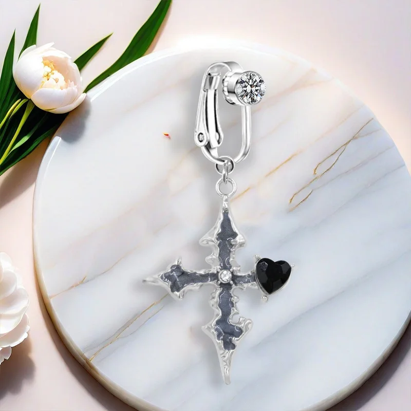 Fake Cross Belly Button Ring For Navel Piercing - Image 2