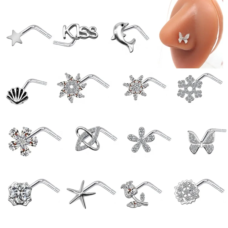 925 Silver L-shaped Nose Stud For Nose Piercing