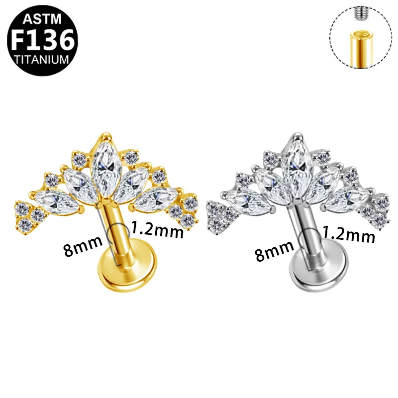 ASTM F136 Titanium Internally Threaded Labret Stud For Lip, Cartilage Or Tragus Piercing - Image 2