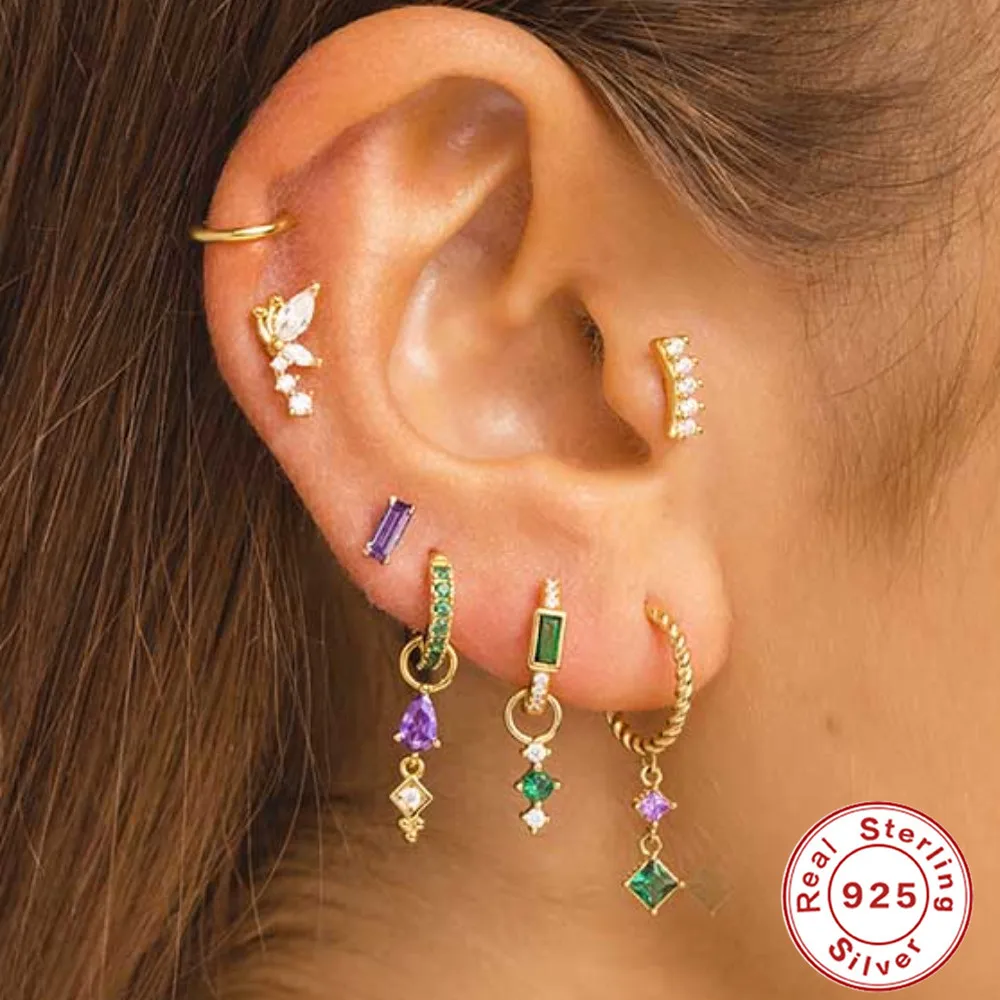 925 Silver CZ Cartilage Stud For Cartilage Or Helix Piercing - Image 2
