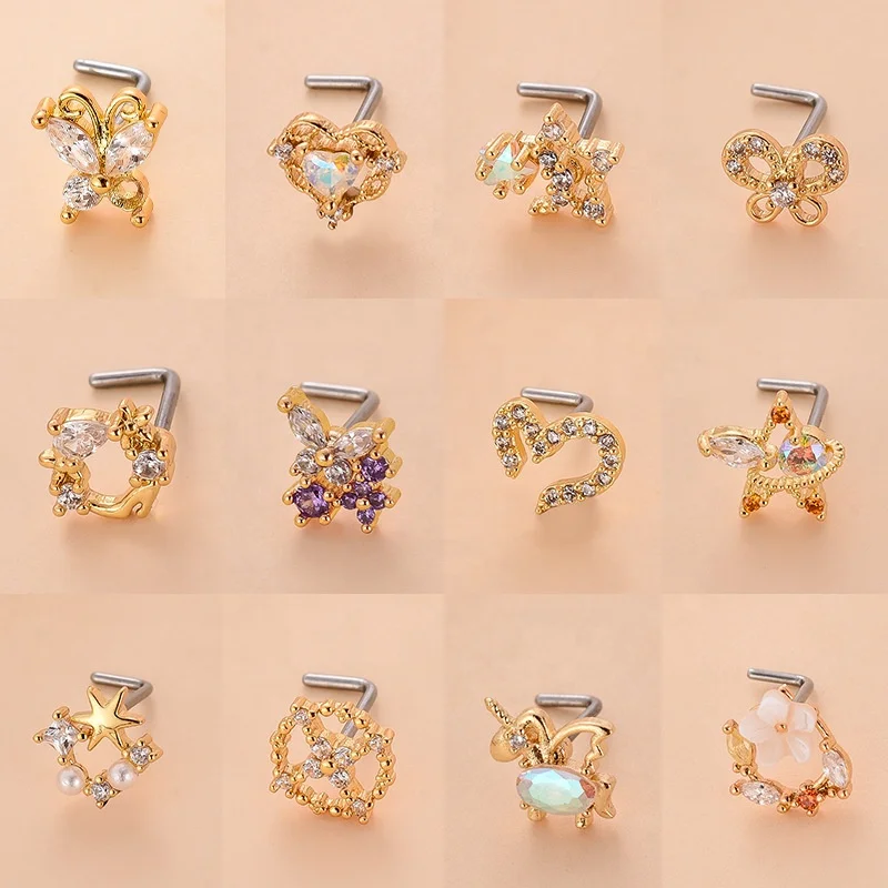 316L Surgical Steel Butterfly Heart Nose Stud For Nose Piercing - Image 2