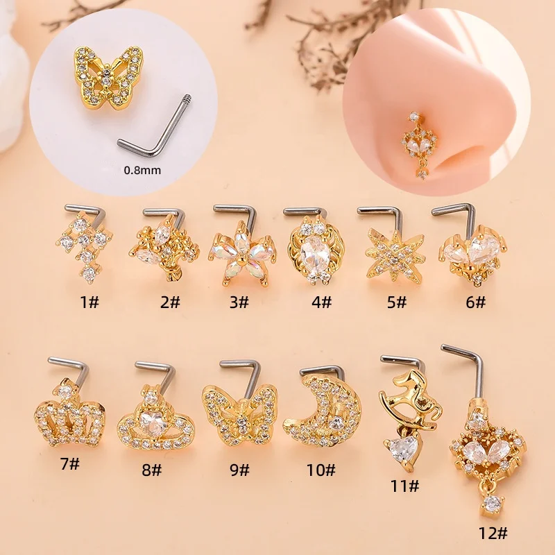 316L Surgical Steel 20G Butterfly Moon Nose Stud For Nose Piercing