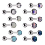ASTM F136 Titanium 14G Opal Tongue Ring For Tongue Piercing