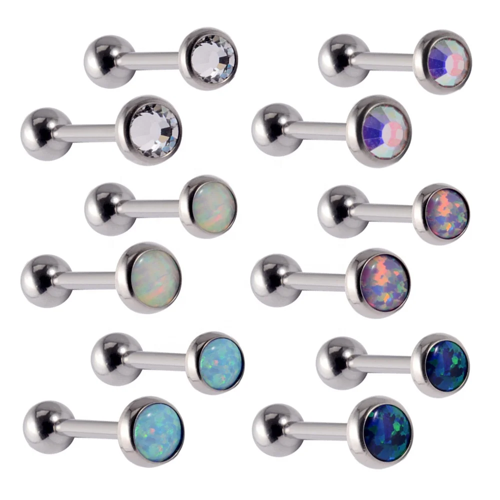 ASTM F136 Titanium 14G Opal Tongue Ring For Tongue Piercing